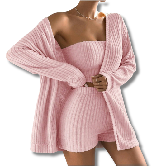 Three-Piece Ribbed Pajama Set