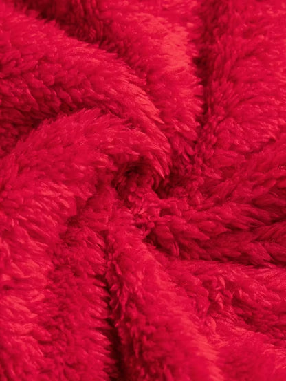 Red Plush Hooded Pajama Jumpsuit