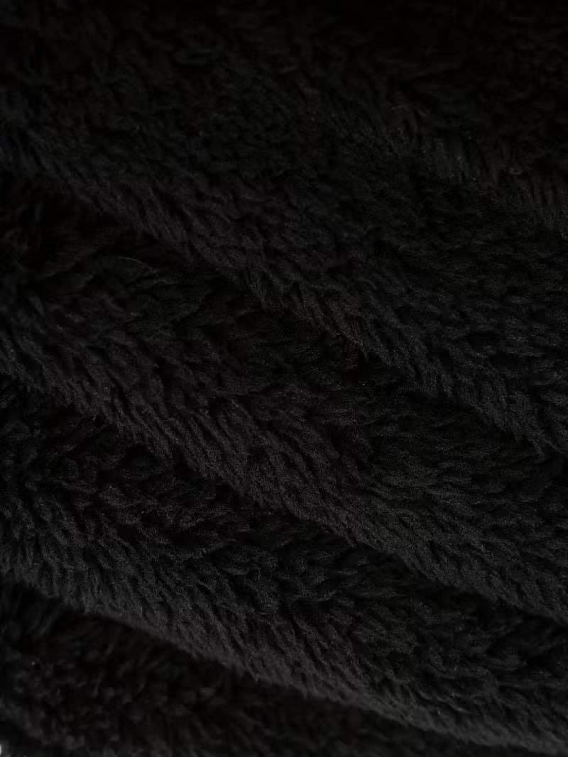 Black Plush Hooded Pajama Jumpsuit