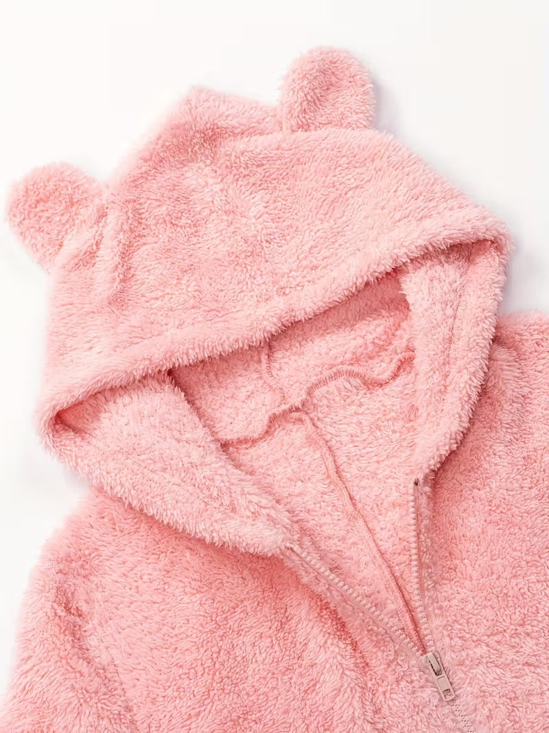Pink Plush Hooded Pajama Jumpsuit