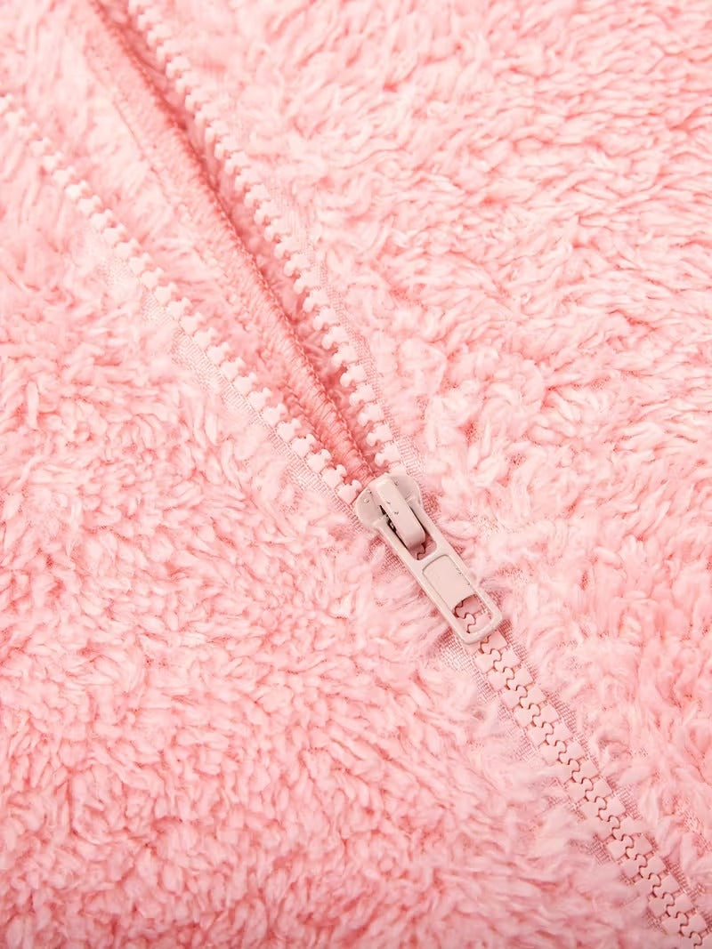 Pink Plush Hooded Pajama Jumpsuit