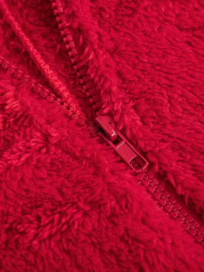 Red Plush Hooded Pajama Jumpsuit