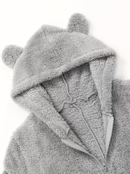 Grey Plush Hooded Pajama Jumpsuit