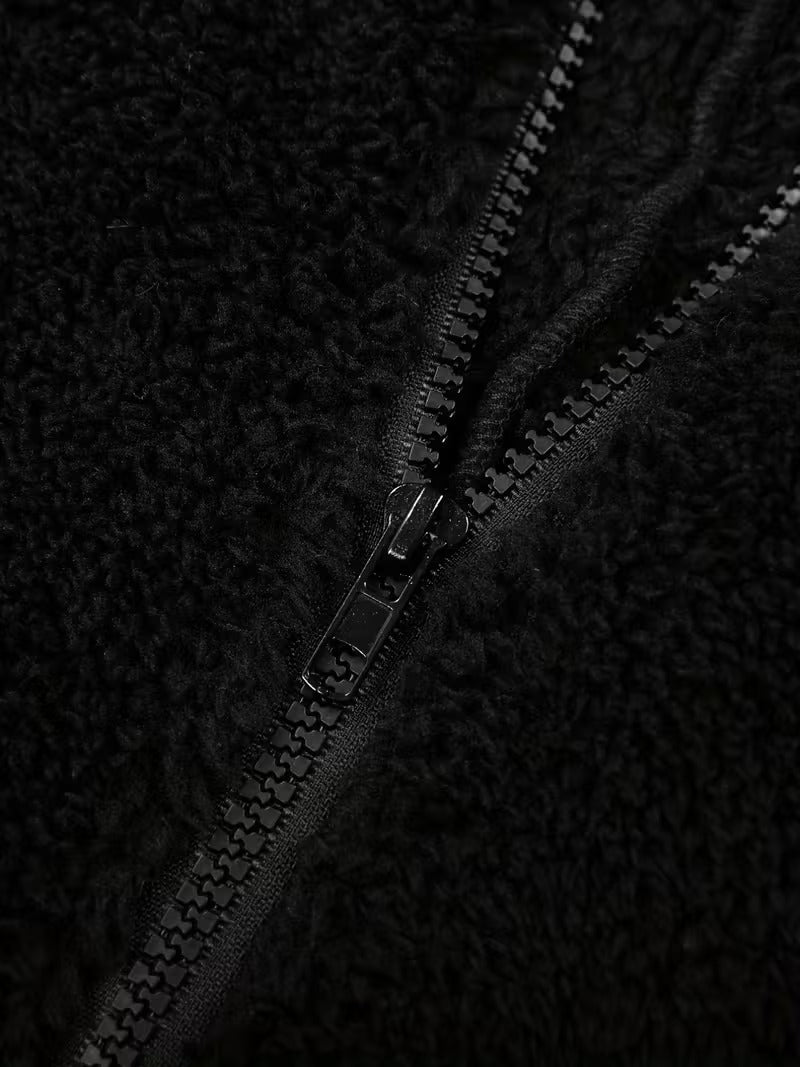 Black Plush Hooded Pajama Jumpsuit