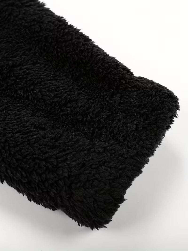 Black Plush Hooded Pajama Jumpsuit