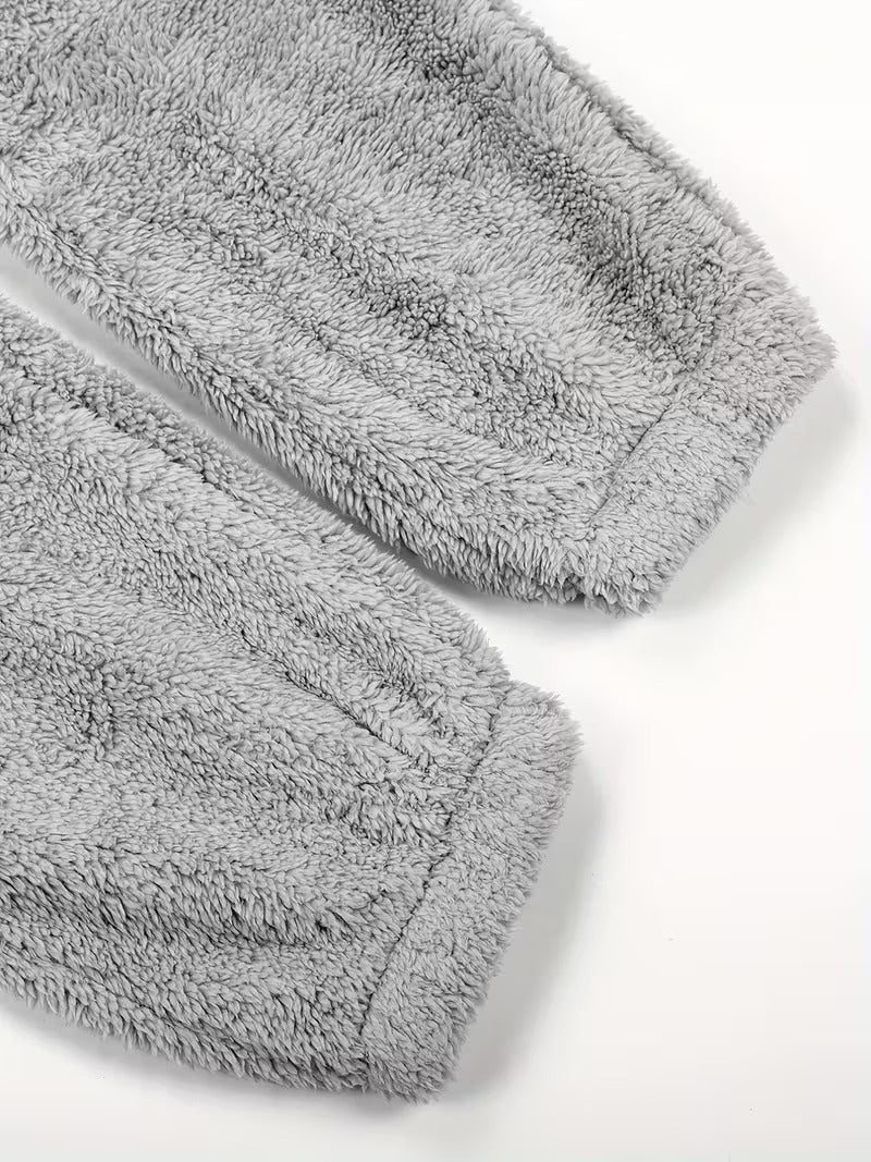 Grey Plush Hooded Pajama Jumpsuit