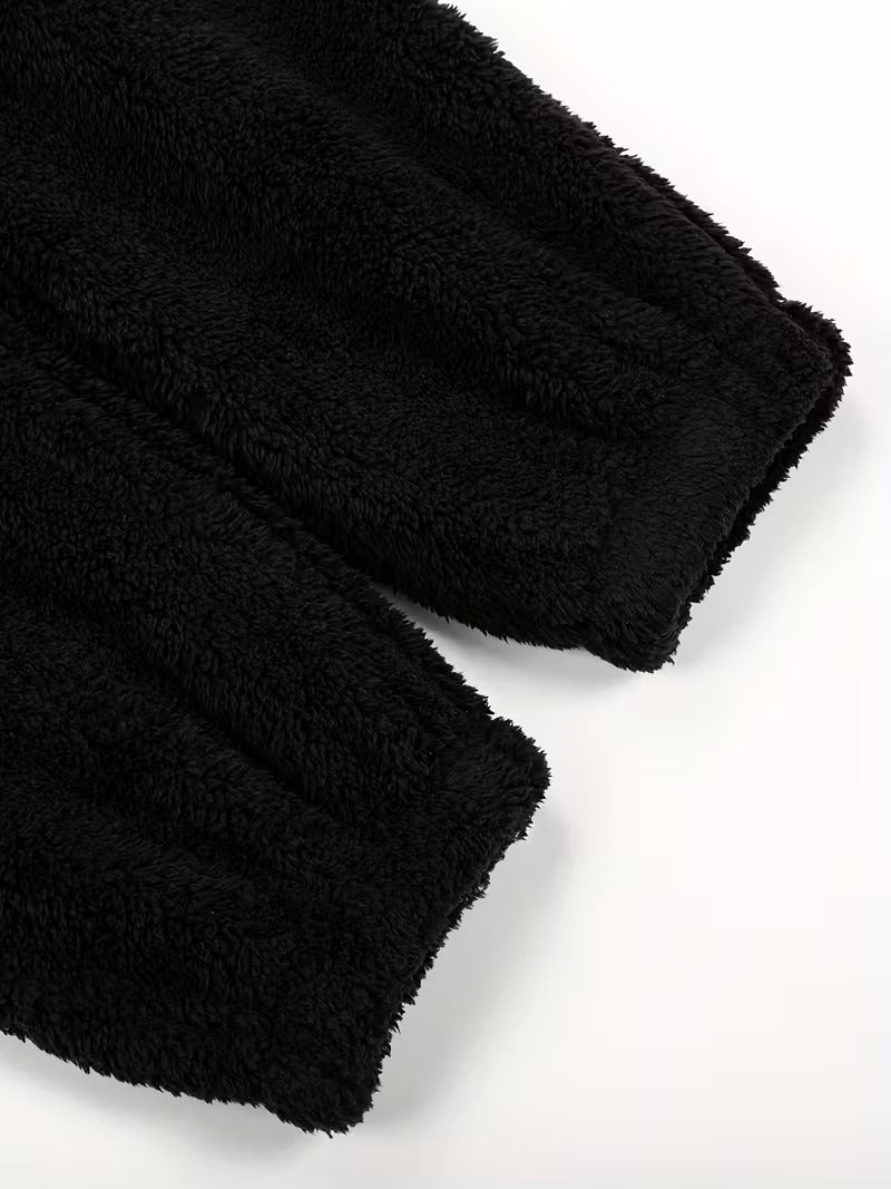 Black Plush Hooded Pajama Jumpsuit