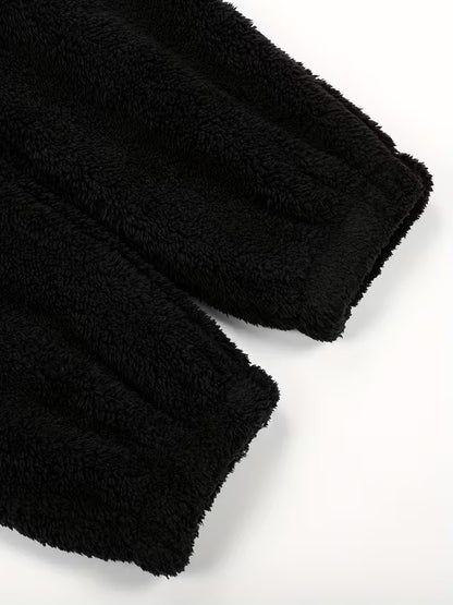 Black Plush Hooded Pajama Jumpsuit