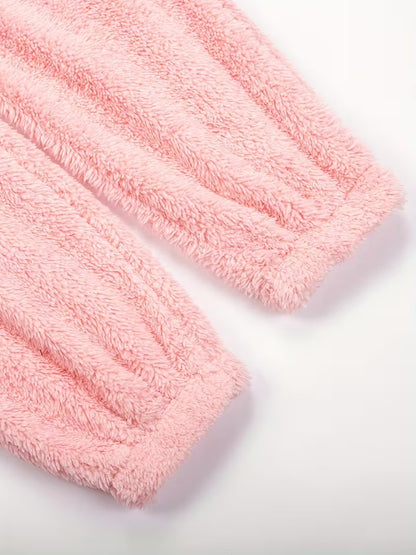 Pink Plush Hooded Pajama Jumpsuit