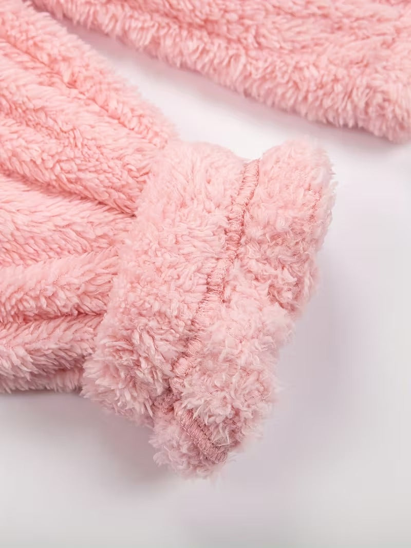 Pink Plush Hooded Pajama Jumpsuit